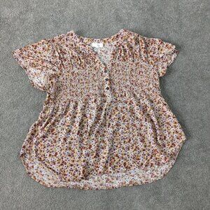 Ivy Women's Short Sleeve Top Size Large Floral Blouse Rayon Cottagecore